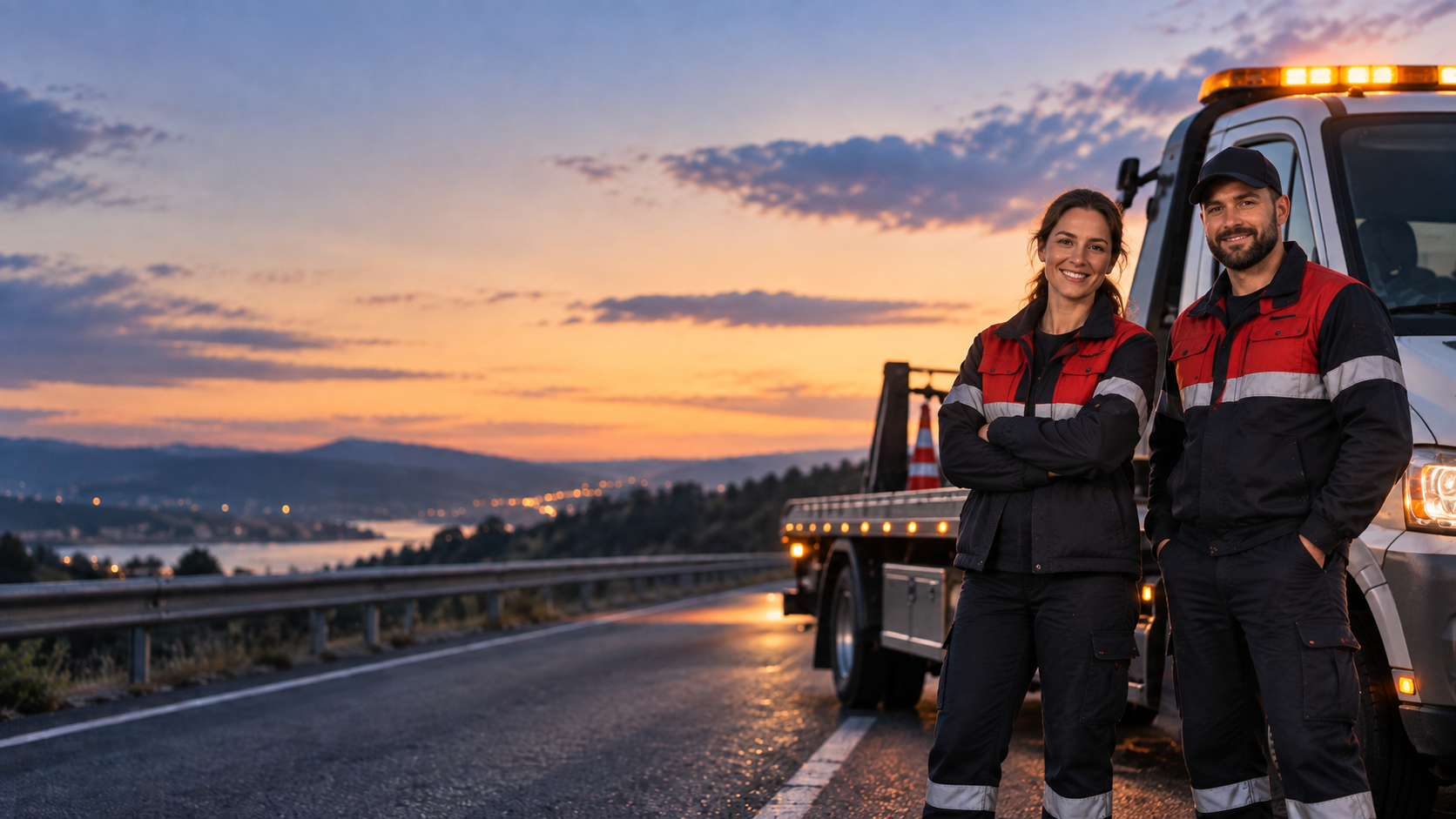Roadside assistance team representing Vanguard core services.