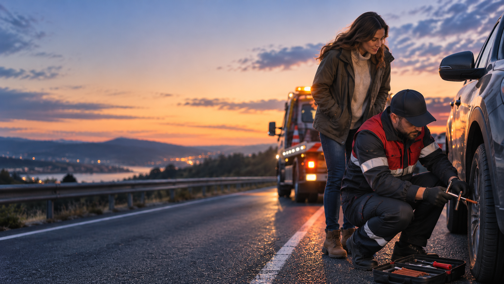 Roadside tire plug service.